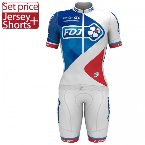 FDJ Pro 2017 Weiß Fahrradbekleidung Satz Radtrikot Kurzarm+Kurz Radhose 109NKSR FDJ Pro 2017 Weiß Fahrradbekleidung Satz Radtrikot Kurzarm+Kurz Radhose 109NKSR