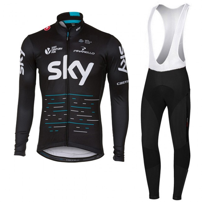 Sky Pro Schwarz 2017 Fahrradbekleidung Satz Radtrikot Langarm+Lang Trägerhose 109XKQD Sky Pro Schwarz 2017 Fahrradbekleidung Satz Radtrikot Langarm+Lang Trägerhose 109XKQD